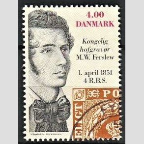 FRIMRKER DANMARK | 2001 - AFA 1276 - Frimrket 150 r - 4,00 kr. M. W. Ferslev flerfarvet - Pnt Stemplet