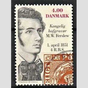 FRIMRKER DANMARK | 2001 - AFA 1276 - Frimrket 150 r - 4,00 kr. M. W. Ferslev flerfarvet - Pnt Stemplet