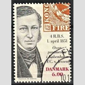 FRIMRKER DANMARK | 2001 - AFA 1278 - Frste danske frimrke 150 r. - 6,00 Kr. F.C.V. Jessen - Pnt Stemplet
