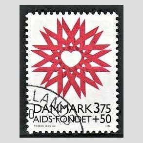 FRIMRKER DANMARK | 1996 - AFA 1130 - AIDS-Fondet - 3,75 Kr. + 50 re rd/sort - Pnt Stemplet