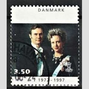 FRIMRKER DANMARK | 1997 - AFA 1134 - Margrethe 25 rs regeringsjubilun - 3,50 Kr. Dronning Margrethe og Prins Henrik - Pnt Stemplet