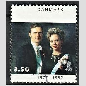 FRIMRKER DANMARK | 1997 - AFA 1134 - Margrethe 25 rs regeringsjubilun - 3,50 Kr. Dronning Margrethe og Prins Henrik - Pnt Stemplet