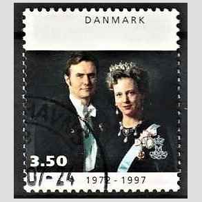 FRIMRKER DANMARK | 1997 - AFA 1134 - Margrethe 25 rs regeringsjubilun - 3,50 Kr. Dronning Margrethe og Prins Henrik - Pnt Stemplet