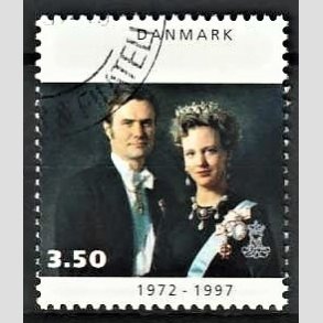 FRIMRKER DANMARK | 1997 - AFA 1134 - Margrethe 25 rs regeringsjubilun - 3,50 Kr. Dronning Margrethe og Prins Henrik - Pnt Stemplet