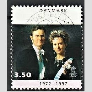 FRIMRKER DANMARK | 1997 - AFA 1134 - Margrethe 25 rs regeringsjubilun - 3,50 Kr. Dronning Margrethe og Prins Henrik - Pnt Stemplet