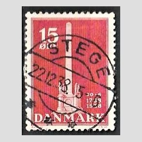 FRIM�RKER DANMARK | 1938 - AFA 244 - Stavnsb�ndet 15 �re r�d - Lux Stemplet Stege