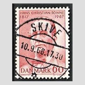 FRIM�RKER DANMARK | 1967 - AFA 466 - Chr. Sonne - 60 �re r�d - Pragt Stemplet Skive