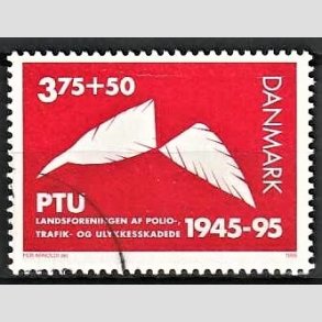 FRIMRKER DANMARK | 1995 - AFA 1096 - PTU Polio og trafikskadede 50 r. - 3,75 Kr. + 50 re rd - Pnt Stemplet