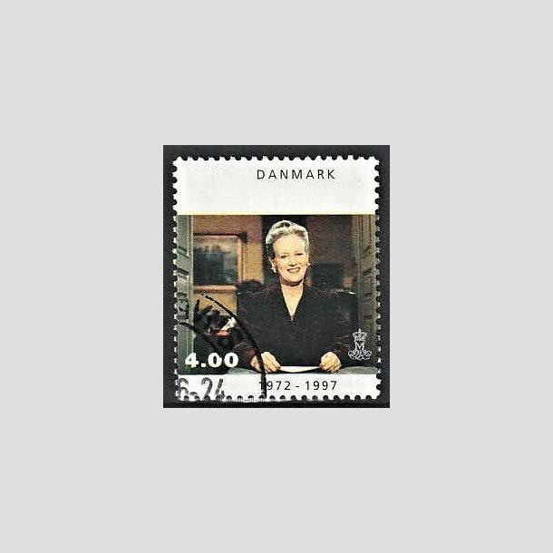 FRIMRKER DANMARK | 1997 - AFA 1136 - Margrethe 25 rs regeringsjubilun - 4,00 Kr. nytrstale - Pnt Stemplet