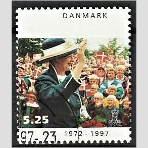 FRIMRKER DANMARK | 1997 - AFA 1137 - Margrethe 25 rs regeringsjubilun - 5,25 Kr. folkemngde - Pnt Stemplet