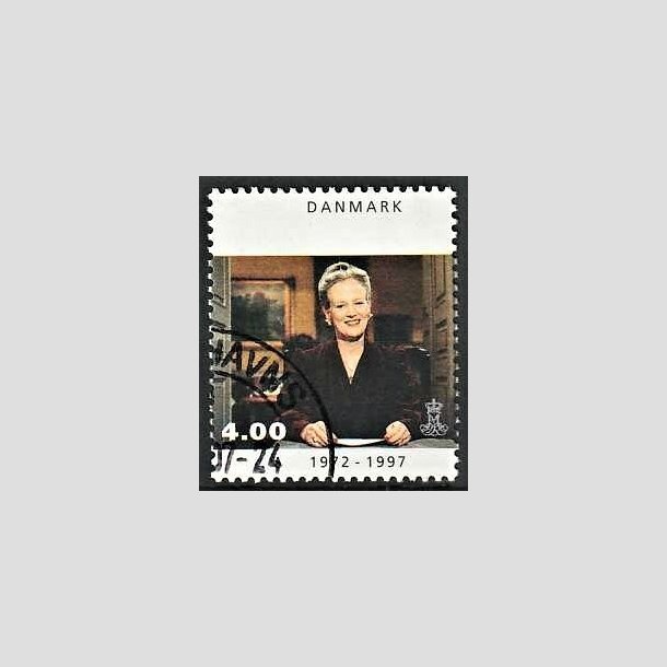 FRIMRKER DANMARK | 1997 - AFA 1136 - Margrethe 25 rs regeringsjubilun - 4,00 Kr. nytrstale - Pnt Stemplet