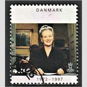 FRIMRKER DANMARK | 1997 - AFA 1136 - Margrethe 25 rs regeringsjubilun - 4,00 Kr. nytrstale - Pnt Stemplet