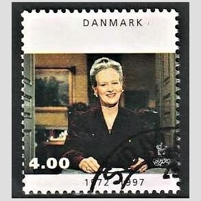 FRIMRKER DANMARK | 1997 - AFA 1136 - Margrethe 25 rs regeringsjubilun - 4,00 Kr. nytrstale - Pnt Stemplet