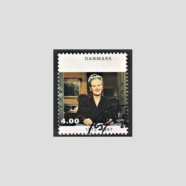 FRIMRKER DANMARK | 1997 - AFA 1136 - Margrethe 25 rs regeringsjubilun - 4,00 Kr. nytrstale - Pnt Stemplet