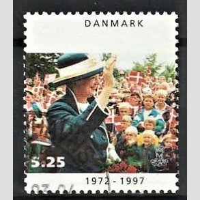 FRIMRKER DANMARK | 1997 - AFA 1137 - Margrethe 25 rs regeringsjubilun - 5,25 Kr. folkemngde - Pnt Stemplet