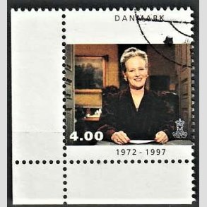 FRIMRKER DANMARK | 1997 - AFA 1136 - Margrethe 25 rs regeringsjubilun - 4,00 Kr. nytrstale - Pnt Stemplet