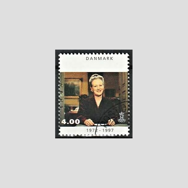 FRIMRKER DANMARK | 1997 - AFA 1136 - Margrethe 25 rs regeringsjubilun - 4,00 Kr. nytrstale - Pnt Stemplet