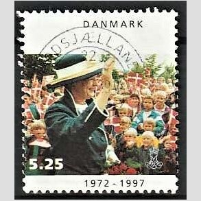 FRIMRKER DANMARK | 1997 - AFA 1137 - Margrethe 25 rs regeringsjubilun - 5,25 Kr. folkemngde - Pnt Stemplet