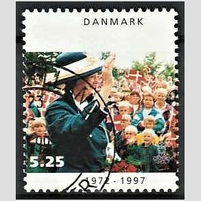 FRIMRKER DANMARK | 1997 - AFA 1137 - Margrethe 25 rs regeringsjubilun - 5,25 Kr. folkemngde - Pnt Stemplet