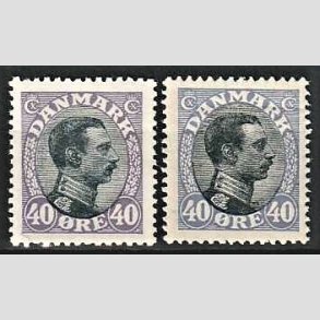 FRIMRKER DANMARK | 1918-20 - AFA 105,105a - Chr. X 40 re i begge udgaver - Ubrugt