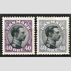 FRIMRKER DANMARK | 1918-20 - AFA 105,105a - Chr. X 40 re i begge udgaver - Ubrugt