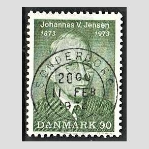 FRIM�RKER DANMARK | 1973 - AFA 542 - Johannes V. Jensen - 90 �re gr�n - Pragt Stemplet S�nderborg