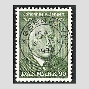 FRIM�RKER DANMARK | 1973 - AFA 542 - Johannes V. Jensen - 90 �re gr�n - Pragt Stemplet K�benhavn