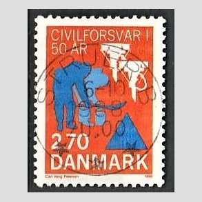 FRIM�RKER DANMARK | 1988 - AFA 908 - Civilforsvaret 50 �r. - 2,70 Kr. orange/bl� - Pragt Stemplet Struer B