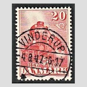 FRIM�RKER DANMARK | 1947 - AFA 303 - Danske jernbane 100 �r - 20 �re r�d - Pragt Stemplet Vinderup