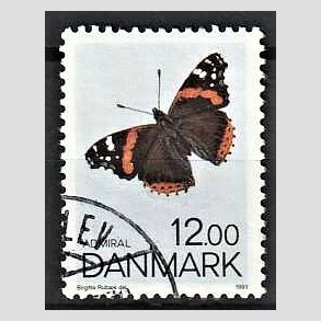 FRIMRKER DANMARK | 1993 - AFA 1040 - Sommerfugle - 12,00 Kr. flerfarvet - Pnt Stemplet