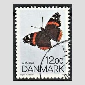 FRIMRKER DANMARK | 1993 - AFA 1040 - Sommerfugle - 12,00 Kr. flerfarvet - Pnt Stemplet