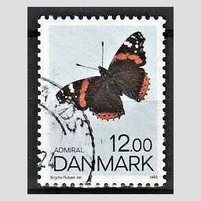 FRIMRKER DANMARK | 1993 - AFA 1040 - Sommerfugle - 12,00 Kr. flerfarvet - Pnt Stemplet