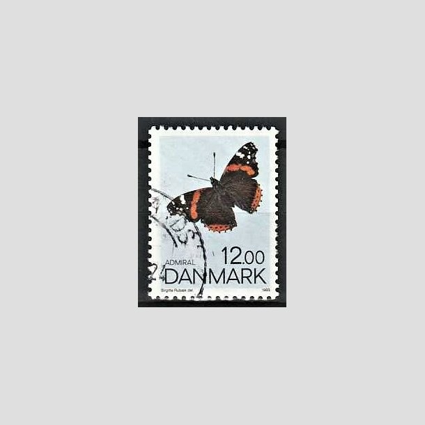 FRIMRKER DANMARK | 1993 - AFA 1040 - Sommerfugle - 12,00 Kr. flerfarvet - Pnt Stemplet