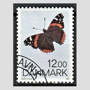 FRIMRKER DANMARK | 1993 - AFA 1040 - Sommerfugle - 12,00 Kr. flerfarvet - Pnt Stemplet