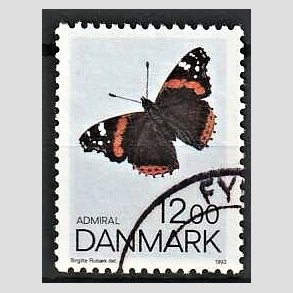 FRIMRKER DANMARK | 1993 - AFA 1040 - Sommerfugle - 12,00 Kr. flerfarvet - Pnt Stemplet