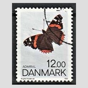 FRIMRKER DANMARK | 1993 - AFA 1040 - Sommerfugle - 12,00 Kr. flerfarvet - Pnt Stemplet