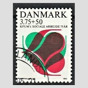 FRIMRKER DANMARK | 1993 - AFA 1052 - KFUM 75 r. - 3,75 Kr. + 50 re rd/grn/sort - Pnt Stemplet 