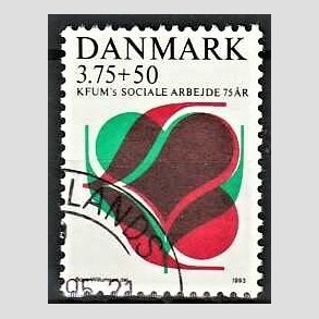 FRIMRKER DANMARK | 1993 - AFA 1052 - KFUM 75 r. - 3,75 Kr. + 50 re rd/grn/sort - Pnt Stemplet 