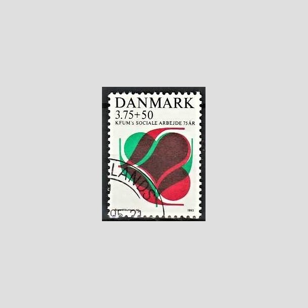 FRIMRKER DANMARK | 1993 - AFA 1052 - KFUM 75 r. - 3,75 Kr. + 50 re rd/grn/sort - Pnt Stemplet 