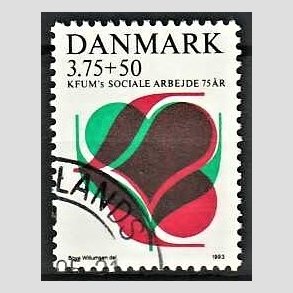 FRIMRKER DANMARK | 1993 - AFA 1052 - KFUM 75 r. - 3,75 Kr. + 50 re rd/grn/sort - Pnt Stemplet 