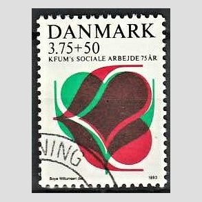 FRIMRKER DANMARK | 1993 - AFA 1052 - KFUM 75 r. - 3,75 Kr. + 50 re rd/grn/sort - Pnt Stemplet 