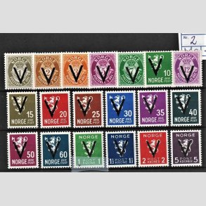 FRIM�RKER NORGE | 1941 - AFA 245-63 - V m�rker u. vm. - 1 �re - 5 kr. i komplet s�t - Postfrisk