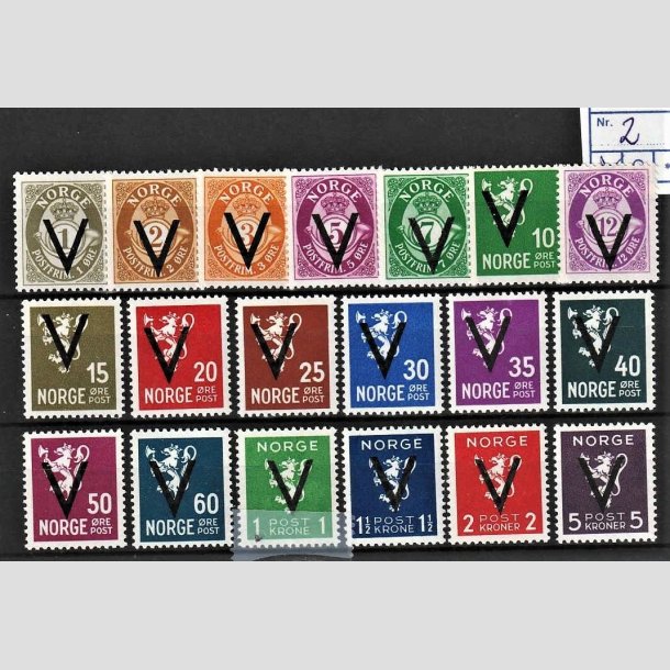 FRIMRKER NORGE | 1941 - AFA 245-63 - V mrker u. vm. - 1 re - 5 kr. i komplet st - Postfrisk