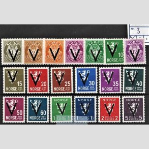 FRIM�RKER NORGE | 1941 - AFA 245-63 - V m�rker u. vm. - 1 �re - 5 kr. i komplet s�t - Postfrisk