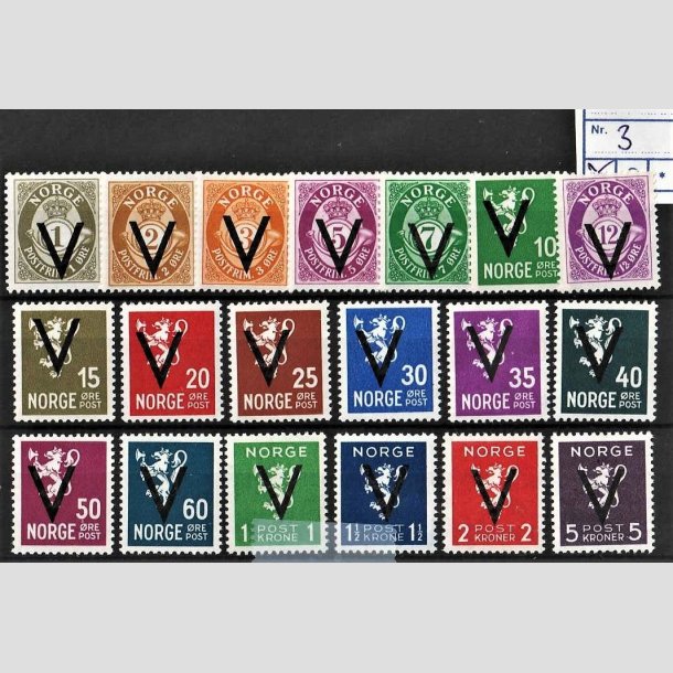 FRIMRKER NORGE | 1941 - AFA 245-63 - V mrker u. vm. - 1 re - 5 kr. i komplet st - Postfrisk