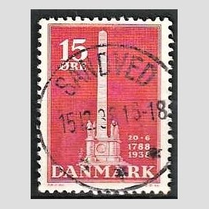 FRIM�RKER DANMARK | 1938 - AFA 244 - Stavnsb�ndet 15 �re r�d - Lux Stemplet Sandved