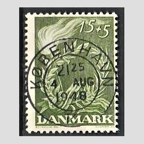 FRIM�RKER DANMARK | 1947 - AFA 299 - Modstandsbev�gelsen - 15 + 5 �re gr�n - Pragt Stemplet