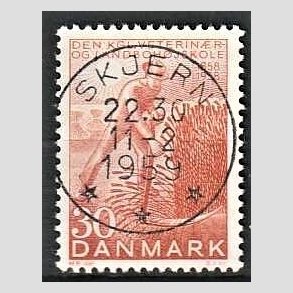 FRIM�RKER DANMARK | 1958 - AFA 372 - Landboh�jskolen 100 �r - 30 �re r�d - Pragt Stemplet Skjern