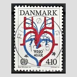 FRIM�RKER DANMARK | 1988 - AFA 909 - WHO 40 �r - 4,10 Kr. flerfarvet - Lux Stemplet Rudk�bing