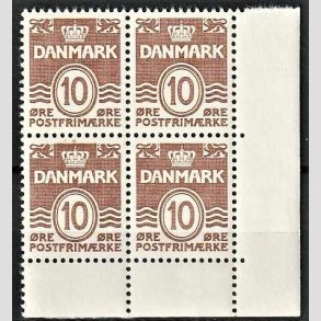 FRIMRKER DANMARK | 1937 - AFA 235 - Blgelinie 10 re brun i 4-blok - Postfrisk